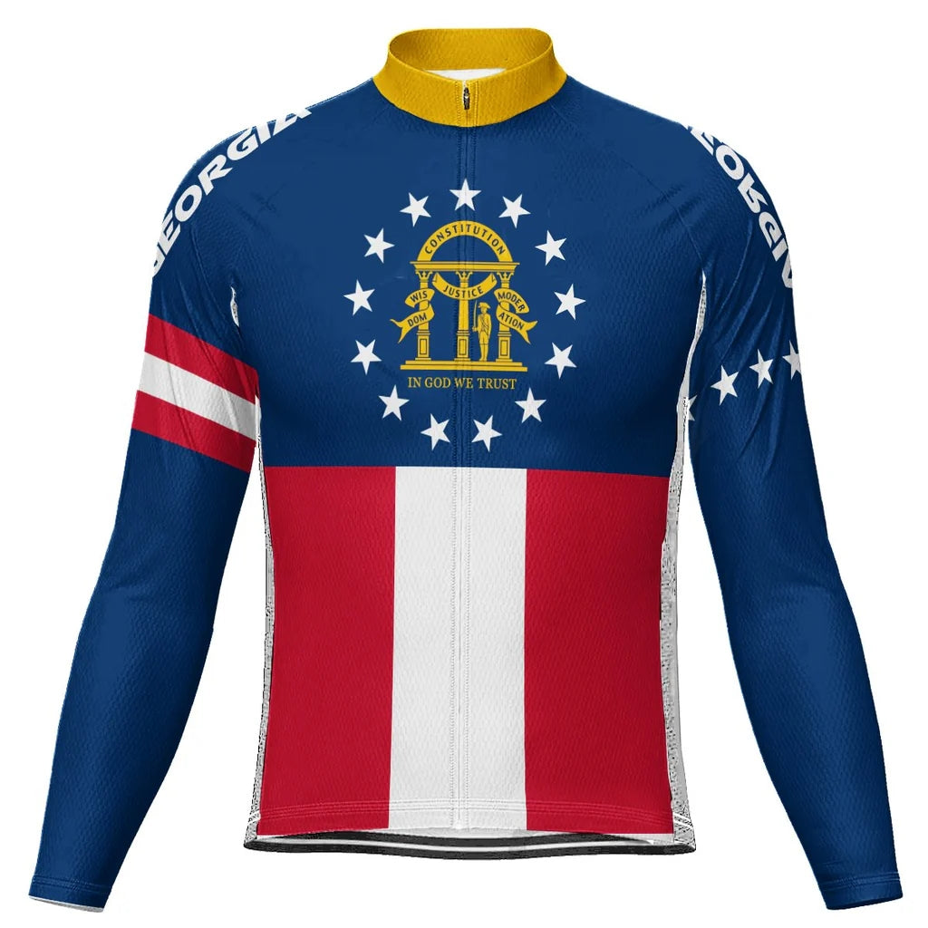 Customized Georgia Men's Winter Thermal Fleece Cycling Jersey Long Sleeve