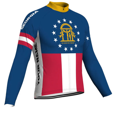 Customized Georgia Men's Winter Thermal Fleece Cycling Jersey Long Sleeve