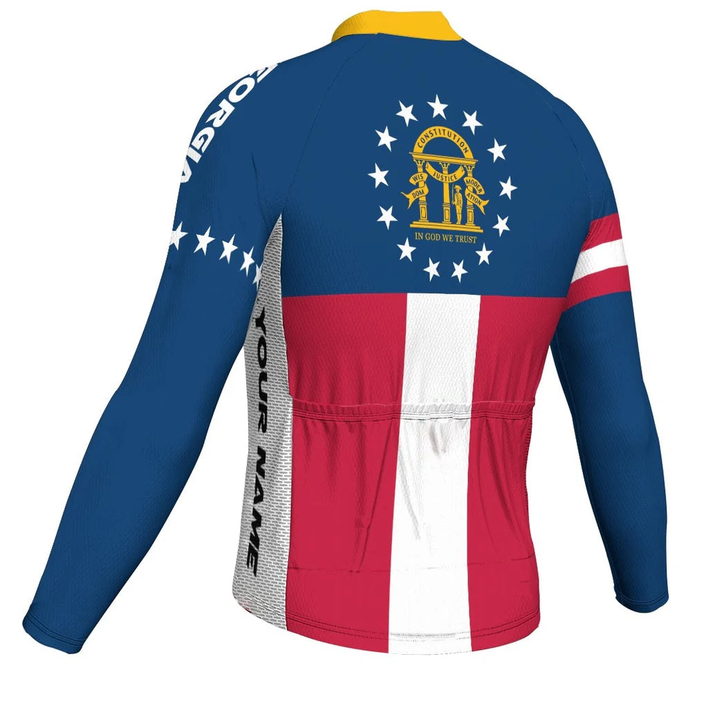 Customized Georgia Men's Winter Thermal Fleece Cycling Jersey Long Sleeve