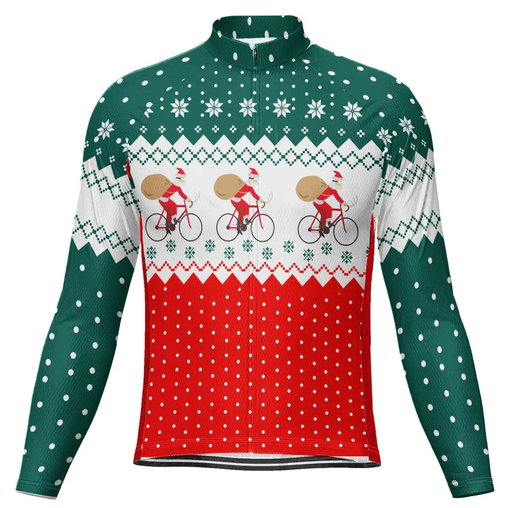 Customized Collection-Customized Christma Men's Winter Thermal Fleece Cycling Jersey Long Sleeve