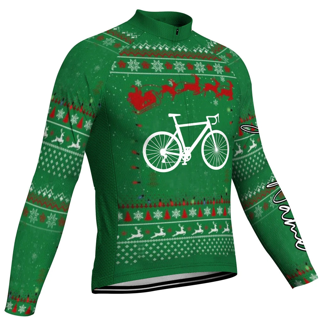 Customized Collection-Customized Christma Men's Winter Thermal Fleece Cycling Jersey Long Sleeve