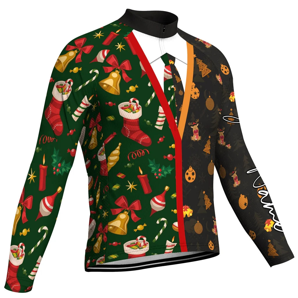 Customized Collection-Customized Christma Men's Winter Thermal Fleece Cycling Jersey Long Sleeve