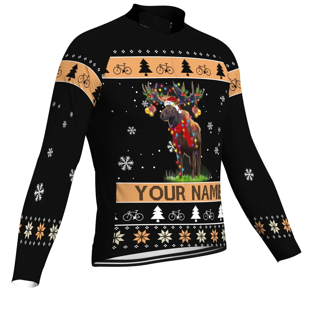 Customized Collection-Customized Christma Men's Winter Thermal Fleece Cycling Jersey Long Sleeve