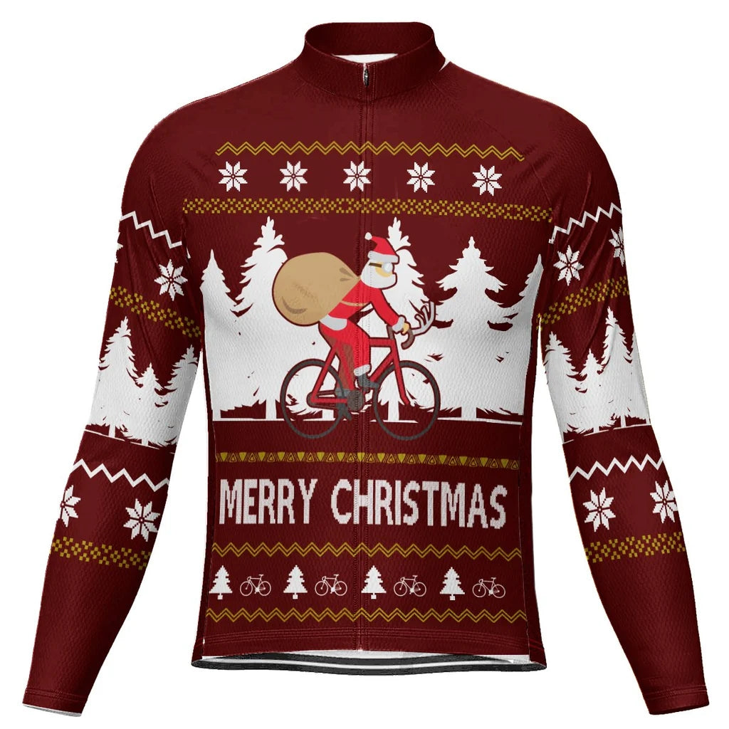Customized Collection-Customized Christma Men's Winter Thermal Fleece Cycling Jersey Long Sleeve