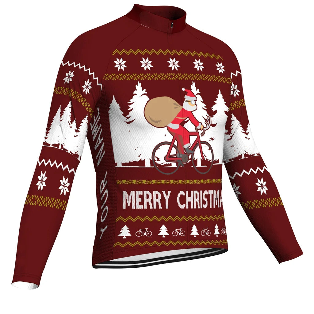 Customized Collection-Customized Christma Men's Winter Thermal Fleece Cycling Jersey Long Sleeve