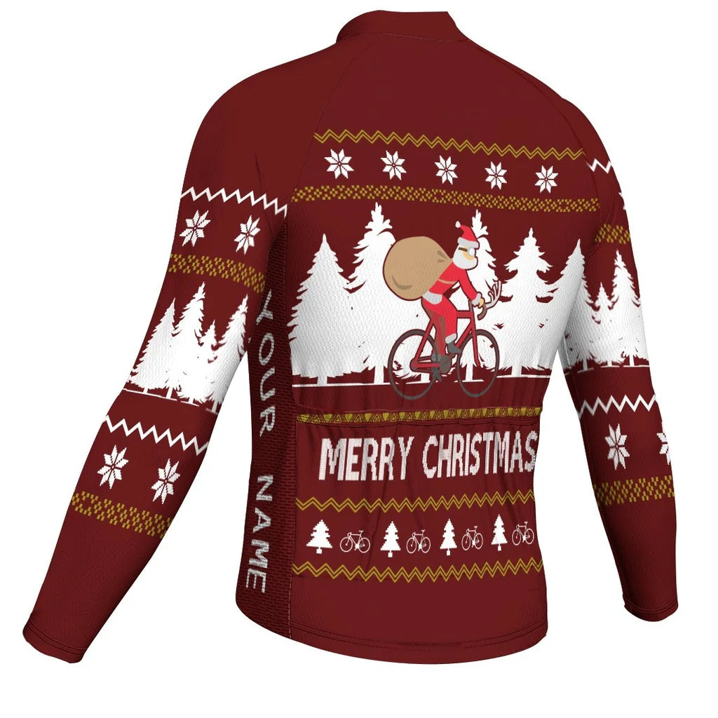 Customized Collection-Customized Christma Men's Winter Thermal Fleece Cycling Jersey Long Sleeve