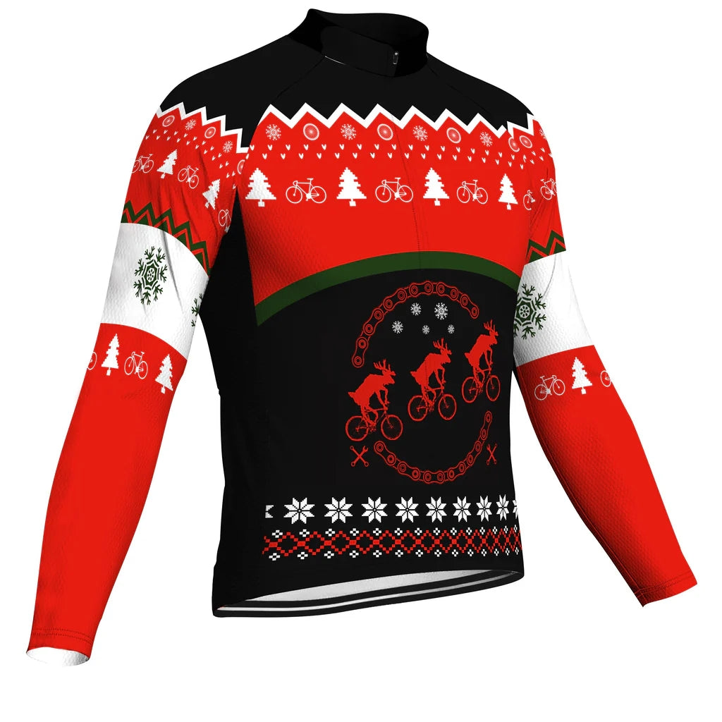 Customized Collection-Customized Christma Men's Winter Thermal Fleece Cycling Jersey Long Sleeve