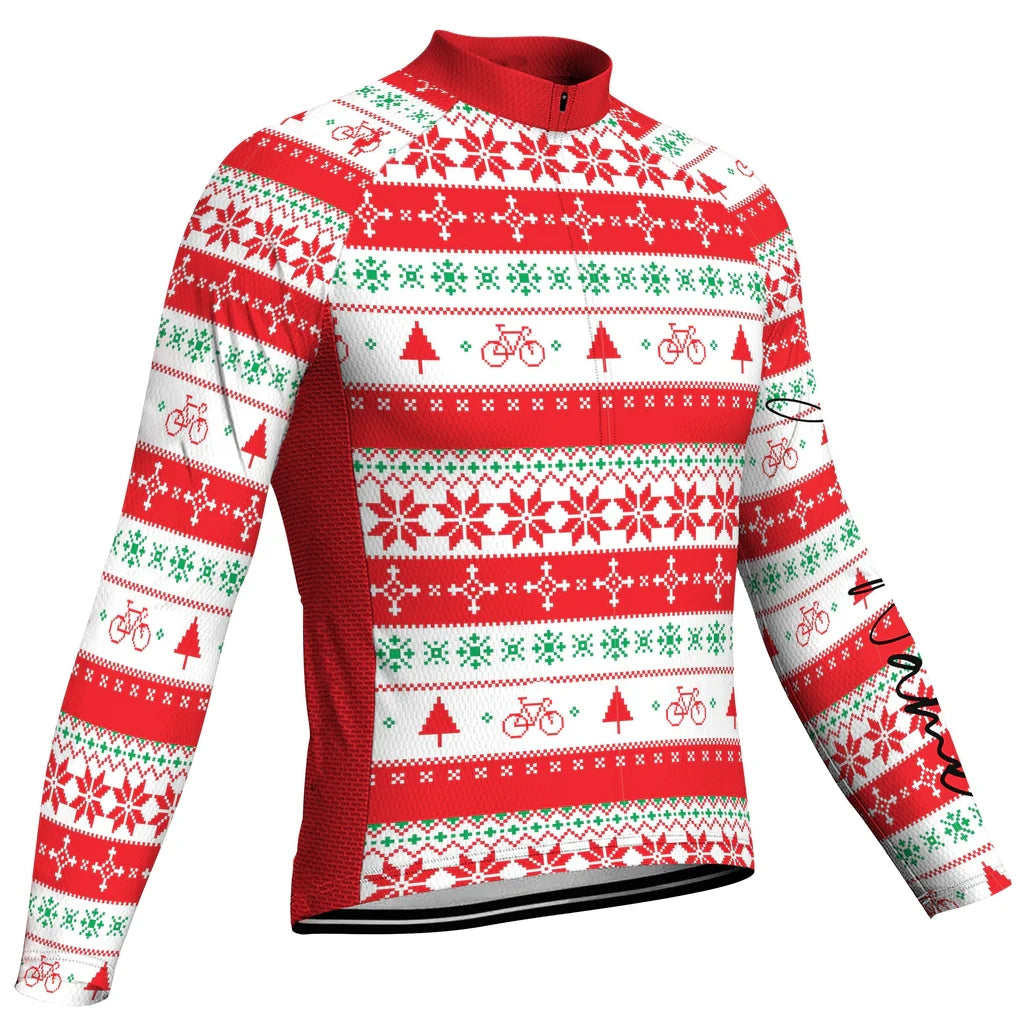 Customized Collection-Customized Christma Men's Winter Thermal Fleece Cycling Jersey Long Sleeve