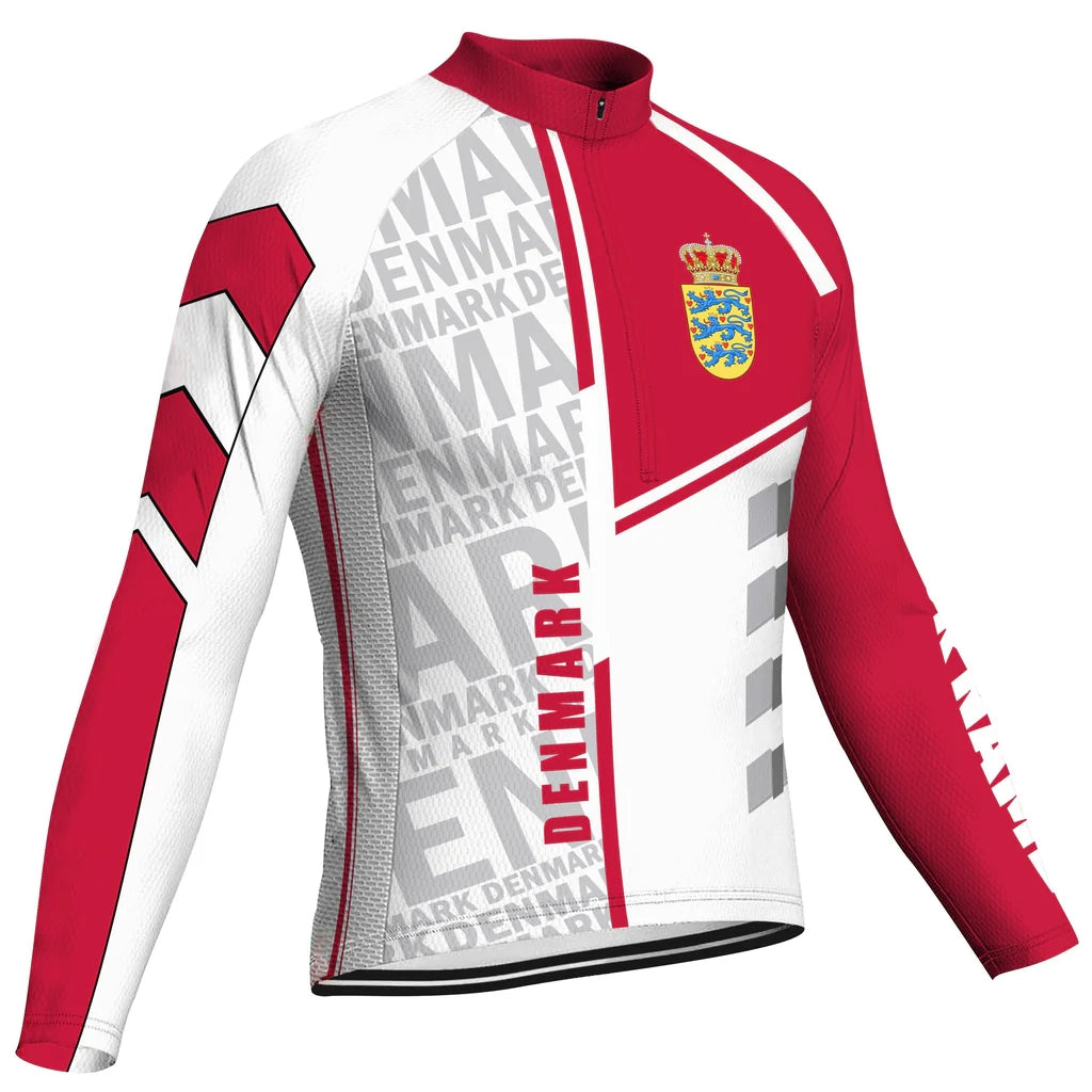 Customized Denmark Men's Winter Thermal Fleece Cycling Jersey Long Sleeve