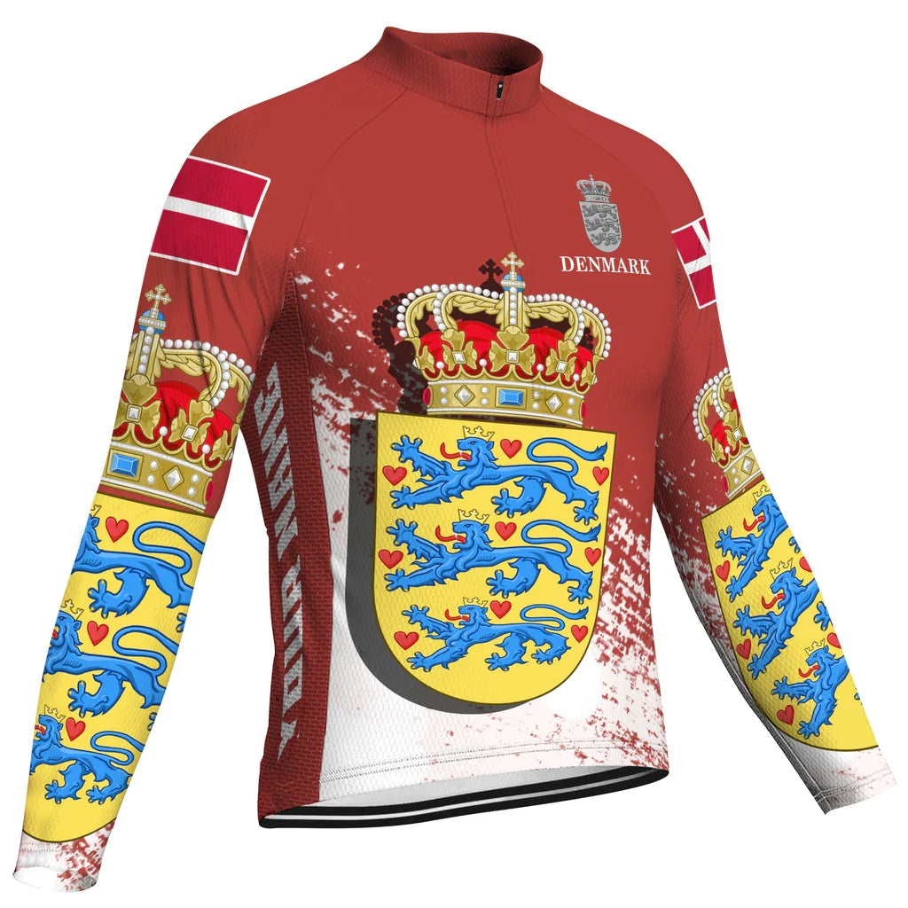 Customized Denmark Men's Winter Thermal Fleece Cycling Jersey Long Sleeve