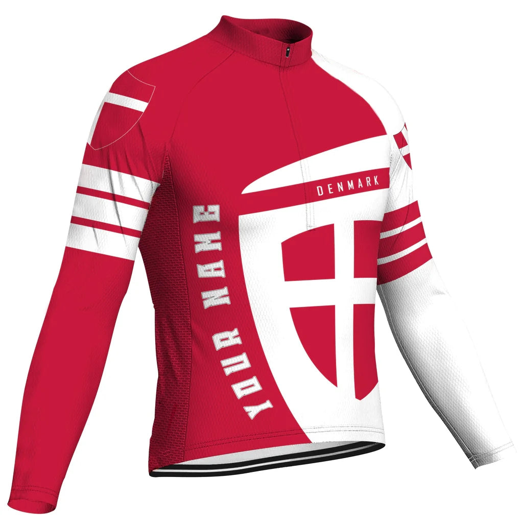 Customized Denmark Men's Winter Thermal Fleece Cycling Jersey Long Sleeve