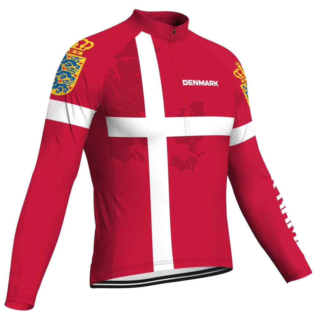 Customized Denmark Men's Winter Thermal Fleece Cycling Jersey Long Sleeve