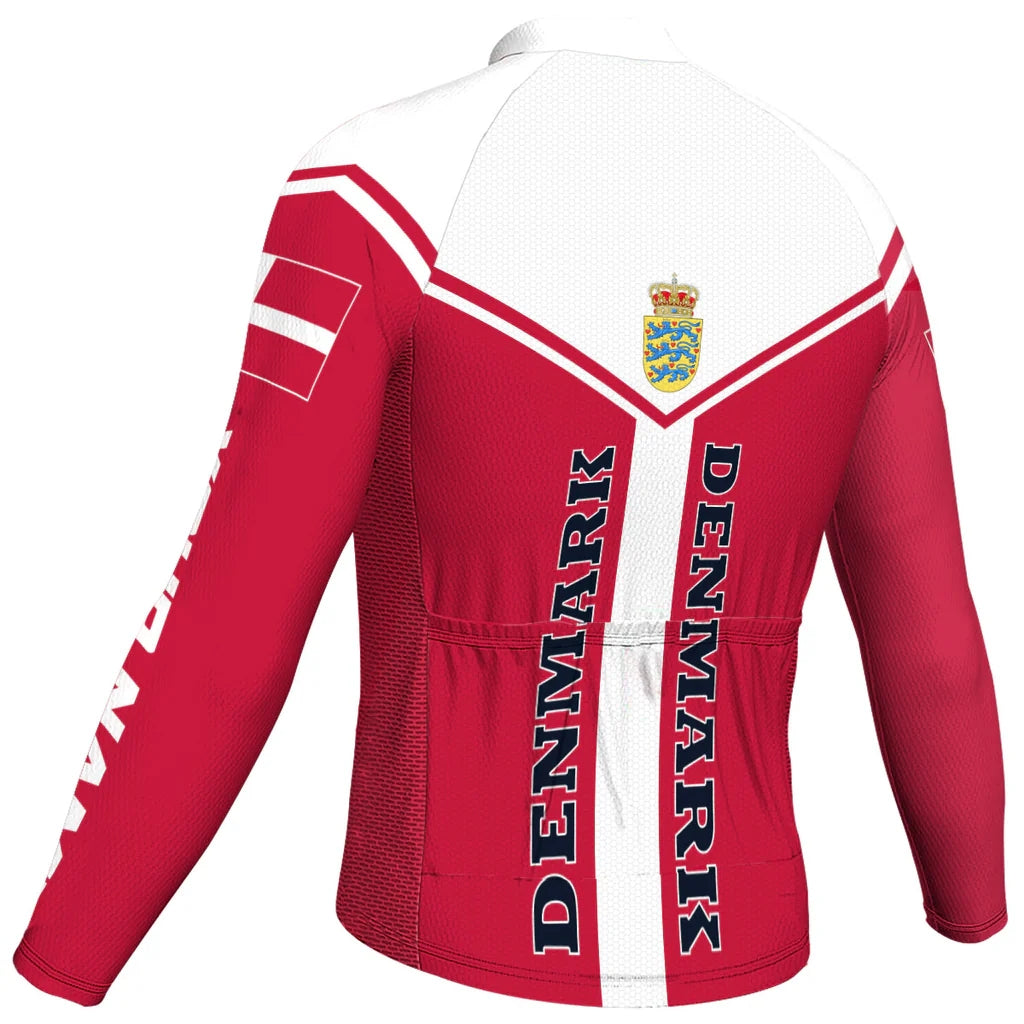 Customized Denmark Men's Winter Thermal Fleece Cycling Jersey Long Sleeve