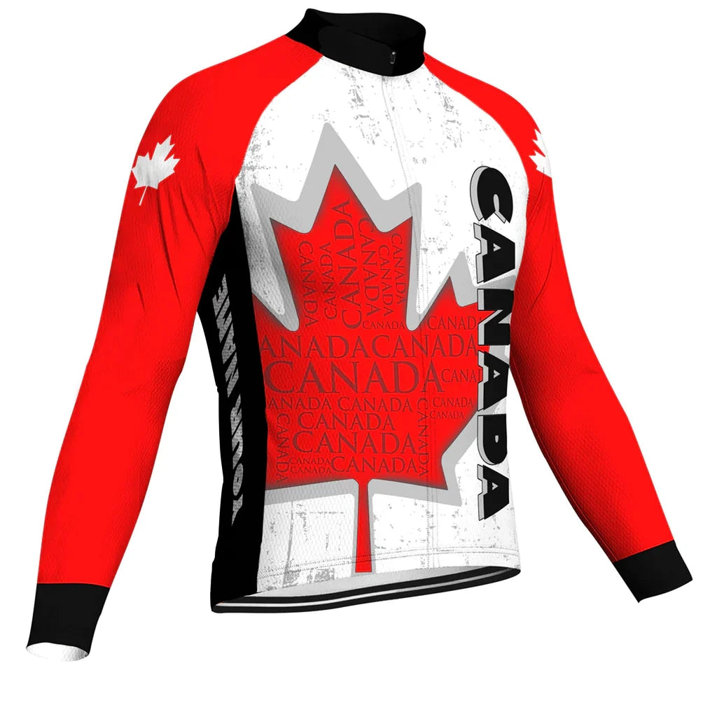 Customized Canada Men's Winter Thermal Fleece Cycling Jersey Long Sleeve
