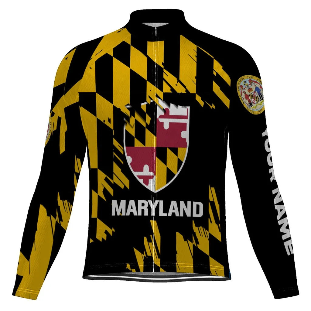 Customized Maryland Men's Winter Thermal Fleece Cycling Jersey Long Sleeve
