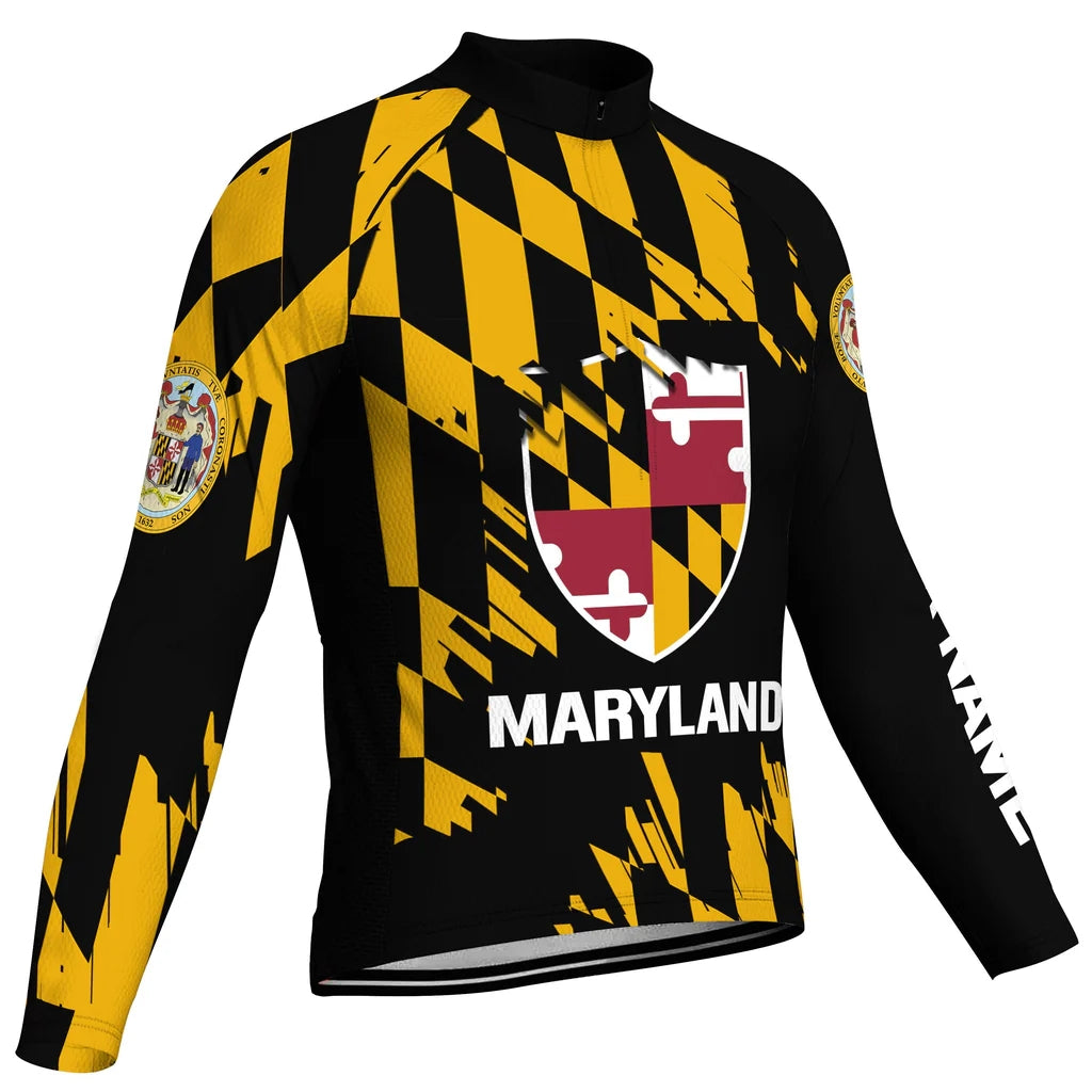 Customized Maryland Men's Winter Thermal Fleece Cycling Jersey Long Sleeve