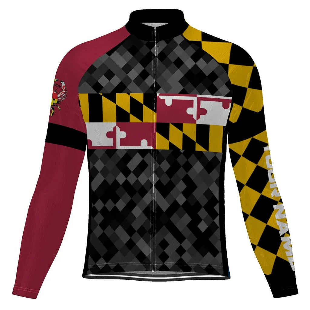 Customized Maryland Men's Winter Thermal Fleece Cycling Jersey Long Sleeve