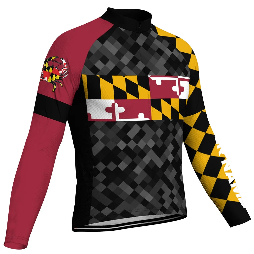Customized Maryland Men's Winter Thermal Fleece Cycling Jersey Long Sleeve