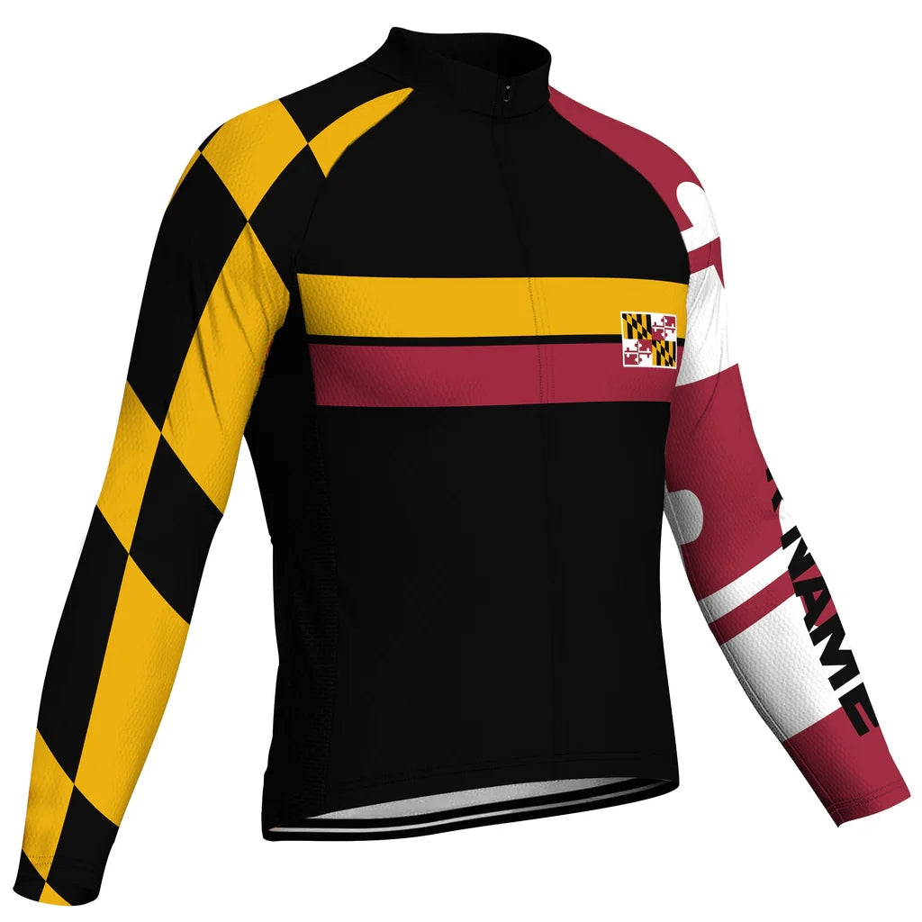Customized Maryland Men's Winter Thermal Fleece Cycling Jersey Long Sleeve