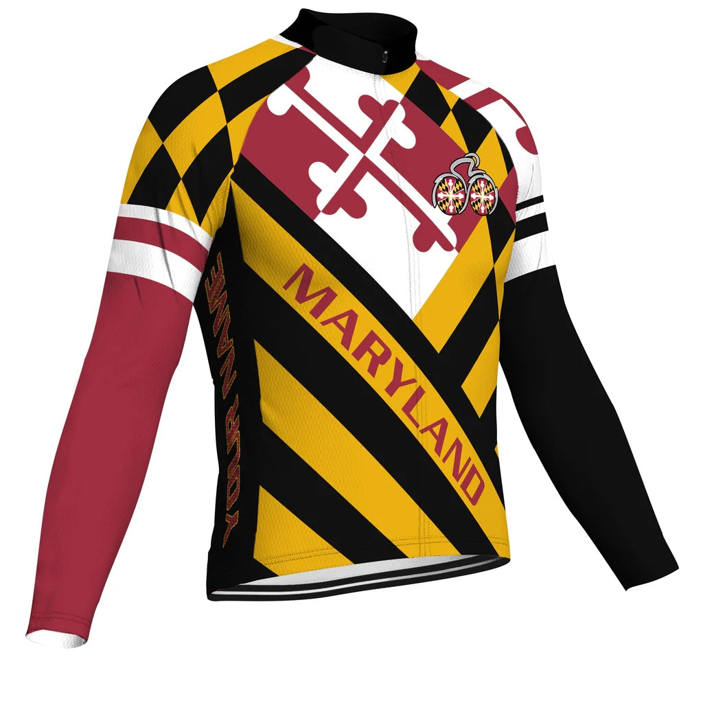 Customized Maryland Men's Winter Thermal Fleece Cycling Jersey Long Sleeve