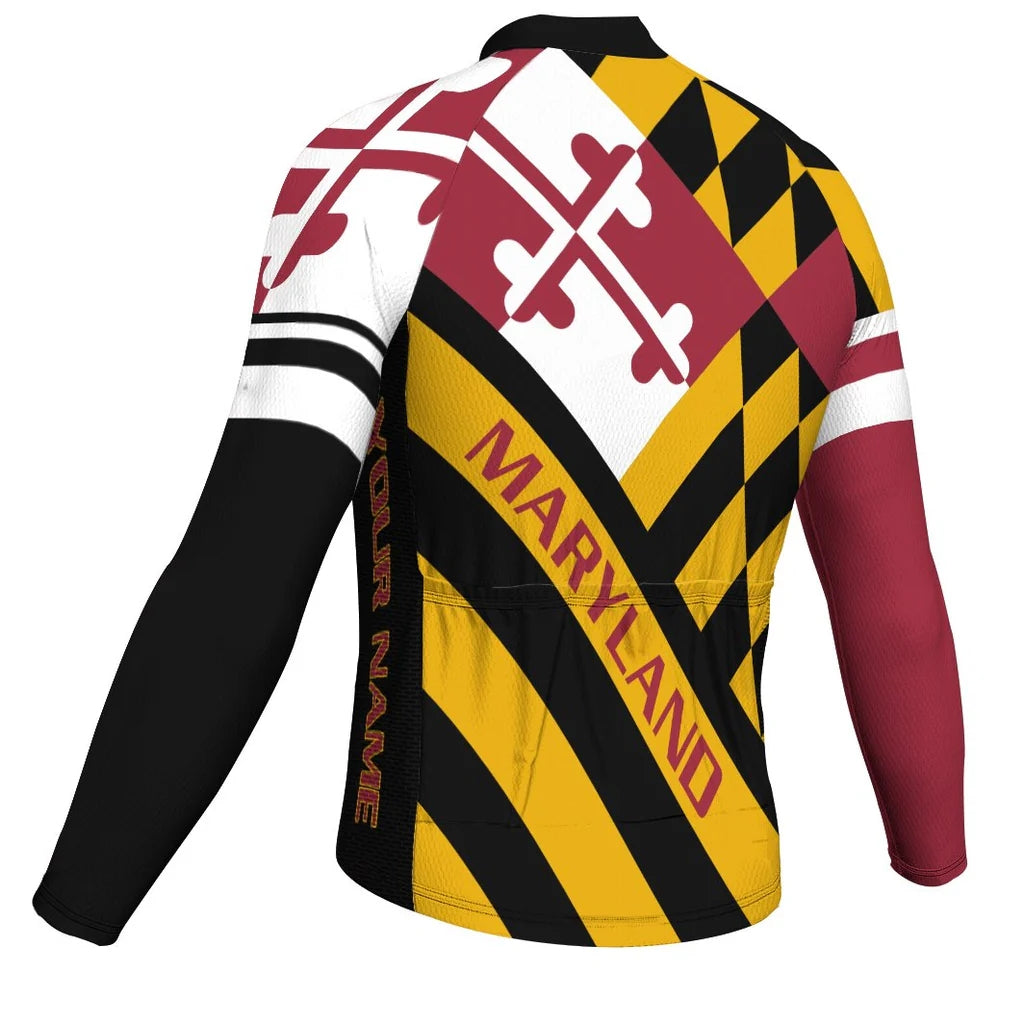 Customized Maryland Men's Winter Thermal Fleece Cycling Jersey Long Sleeve