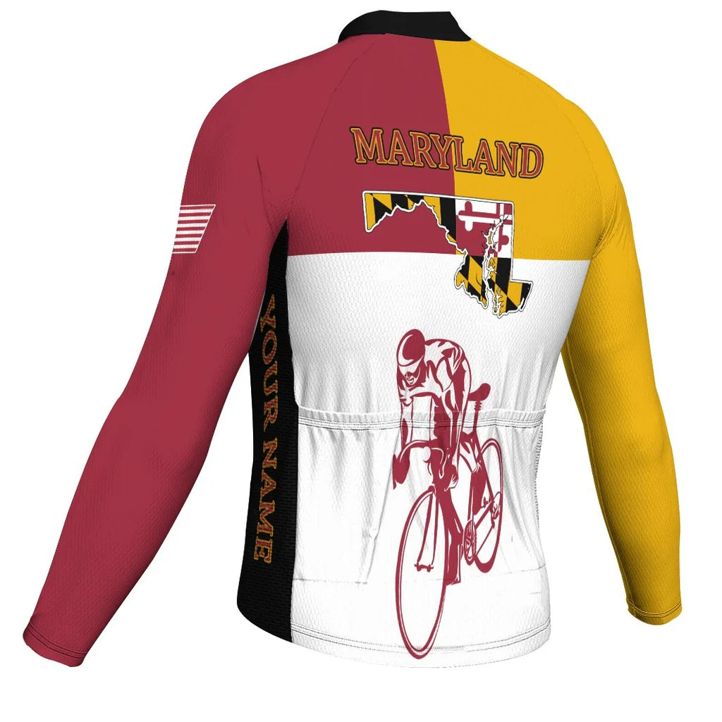 Customized Maryland Men's Winter Thermal Fleece Cycling Jersey Long Sleeve