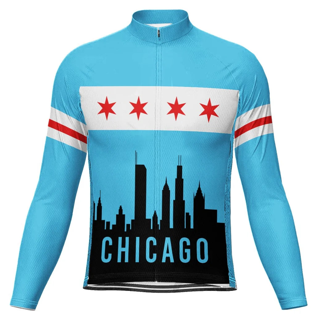 Customized Chicago Men's Winter Thermal Fleece Cycling Jersey Long Sleeve