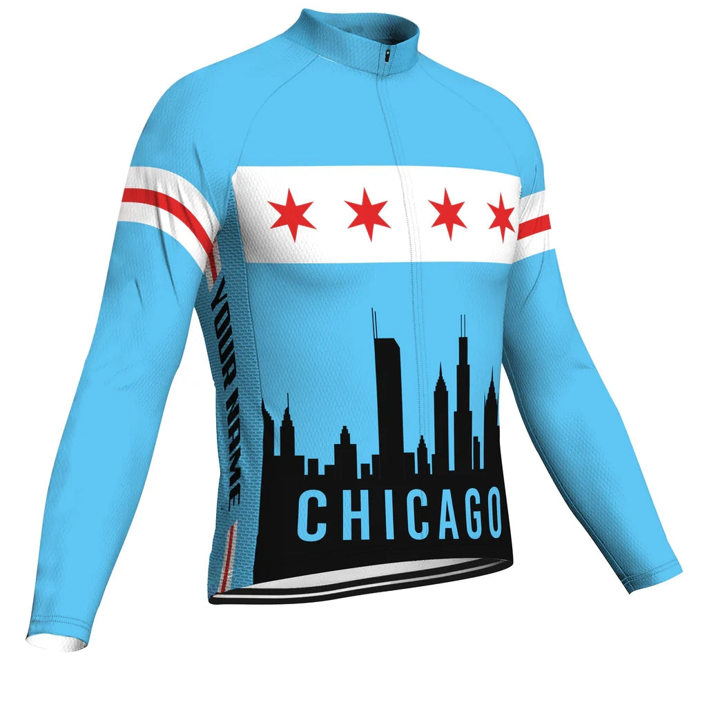 Customized Chicago Men's Winter Thermal Fleece Cycling Jersey Long Sleeve
