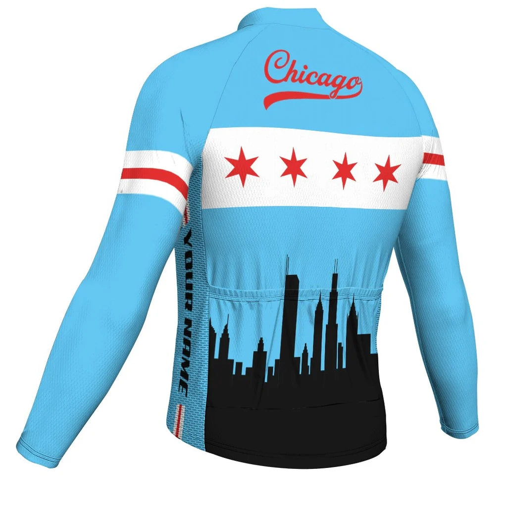Customized Chicago Men's Winter Thermal Fleece Cycling Jersey Long Sleeve