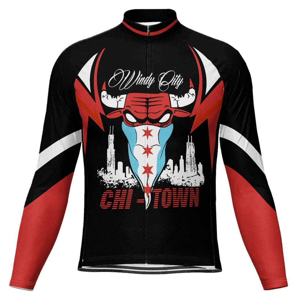 Customized Chicago Men's Winter Thermal Fleece Cycling Jersey Long Sleeve