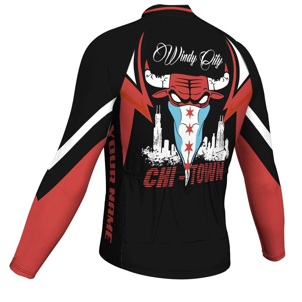 Customized Chicago Men's Winter Thermal Fleece Cycling Jersey Long Sleeve