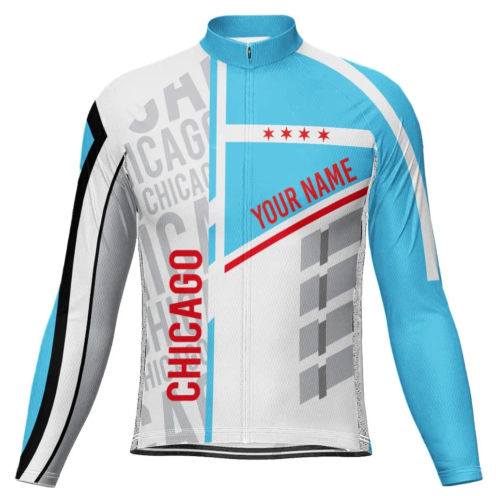 Customized Chicago Men's Winter Thermal Fleece Cycling Jersey Long Sleeve