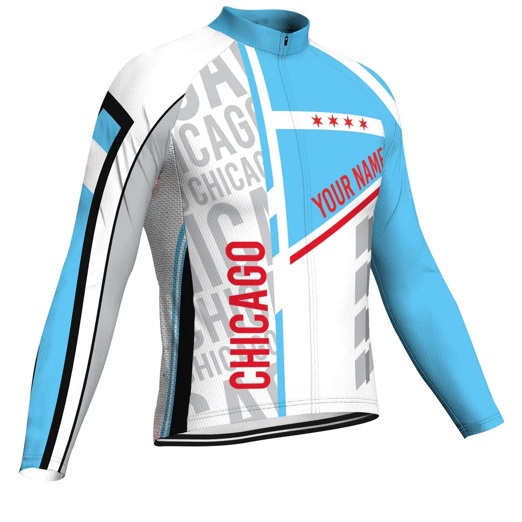 Customized Chicago Men's Winter Thermal Fleece Cycling Jersey Long Sleeve