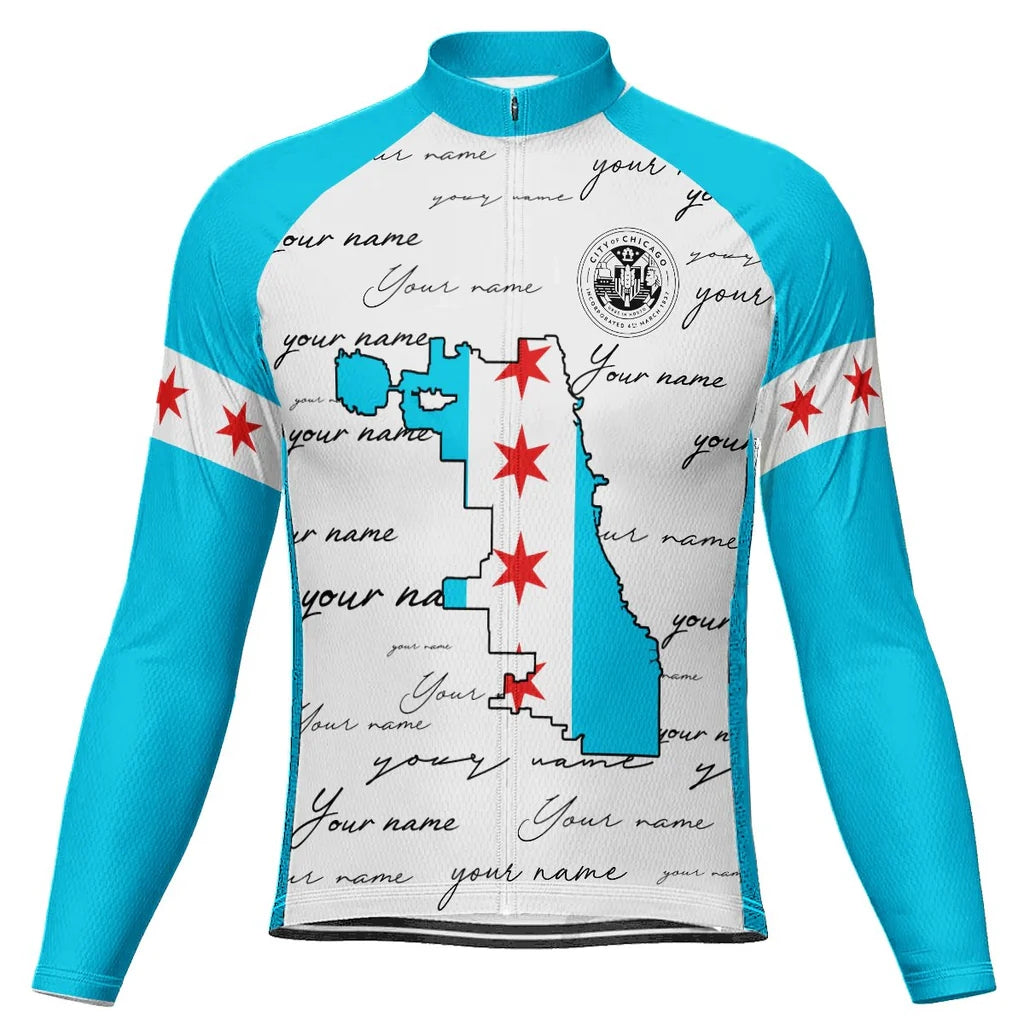 Customized Chicago Men's Winter Thermal Fleece Cycling Jersey Long Sleeve