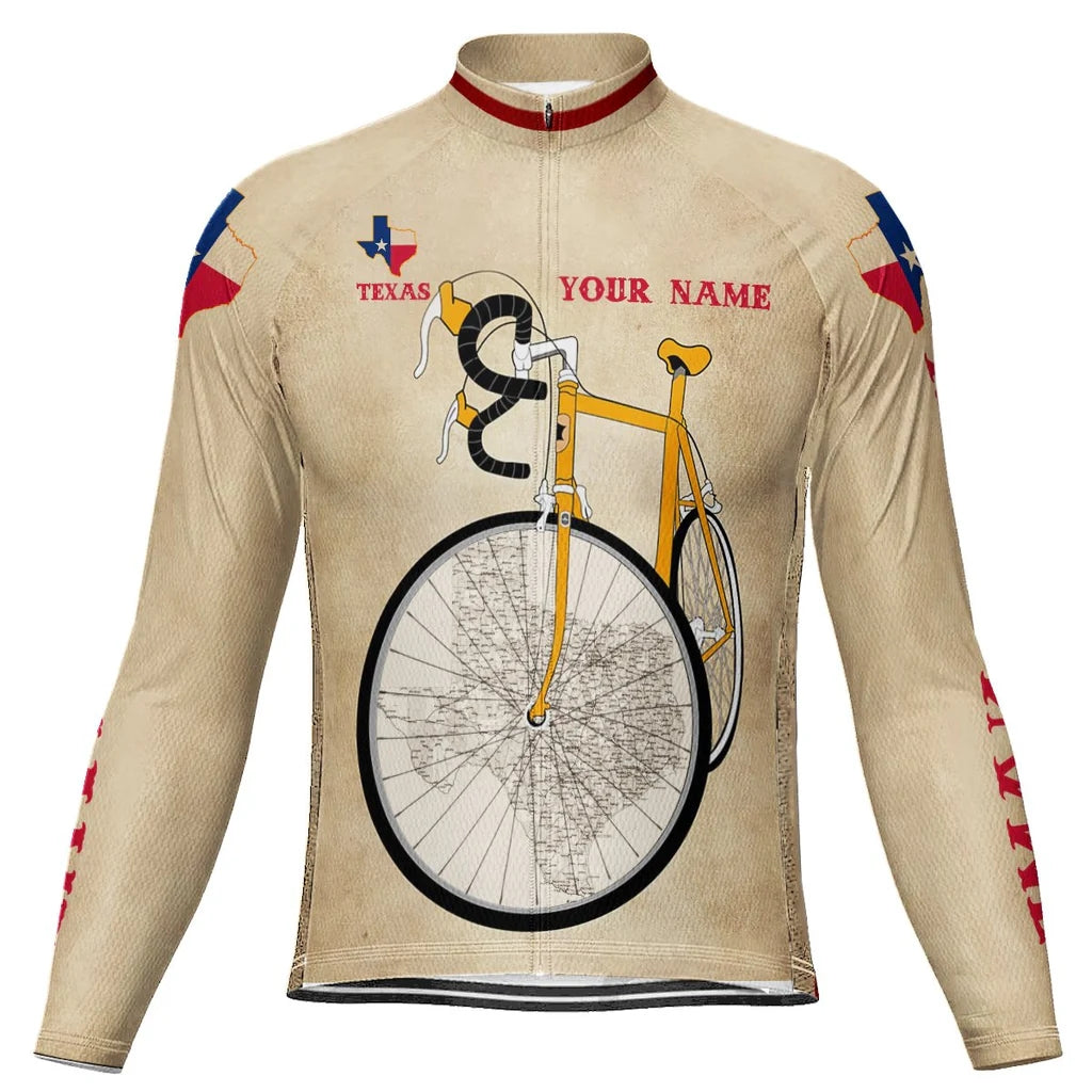Customized Texas Men's Winter Thermal Fleece Cycling Jersey Long Sleeve