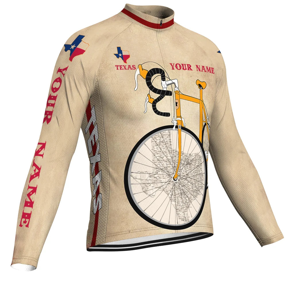 Customized Texas Men's Winter Thermal Fleece Cycling Jersey Long Sleeve