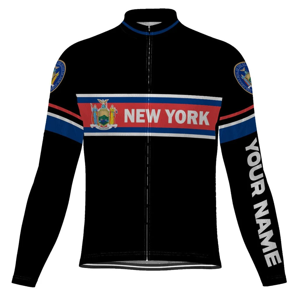 Customized New York Men's Winter Thermal Fleece Cycling Jersey Long Sleeve