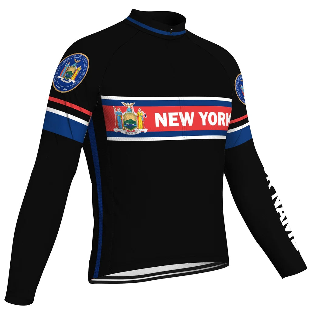 Customized New York Men's Winter Thermal Fleece Cycling Jersey Long Sleeve