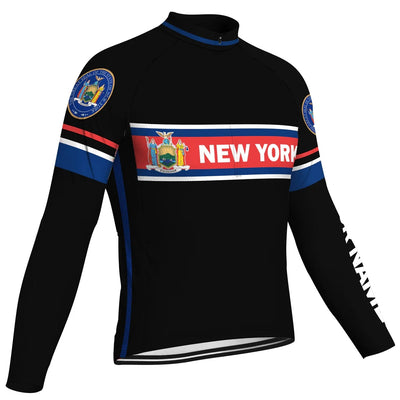Customized New York Men's Winter Thermal Fleece Cycling Jersey Long Sleeve