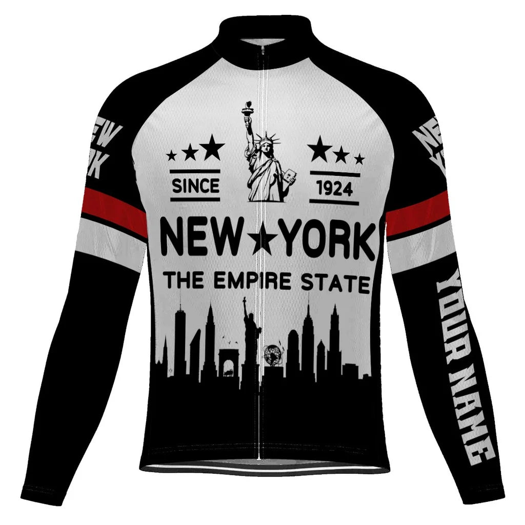 Customized New York Men's Winter Thermal Fleece Cycling Jersey Long Sleeve