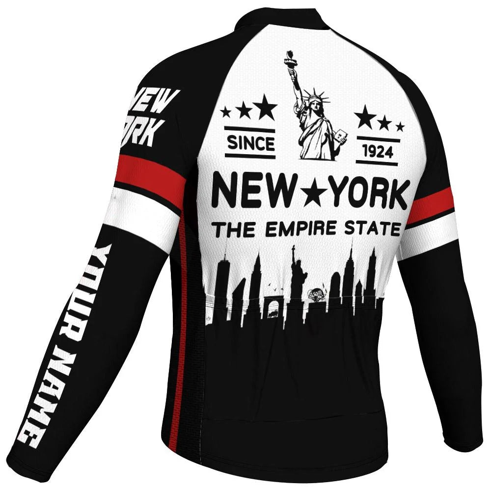 Customized New York Men's Winter Thermal Fleece Cycling Jersey Long Sleeve