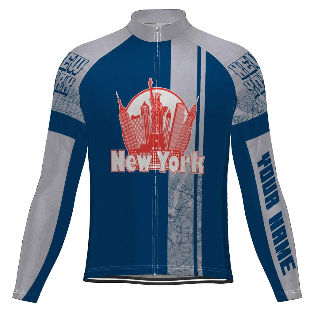 Customized New York Men's Winter Thermal Fleece Cycling Jersey Long Sleeve