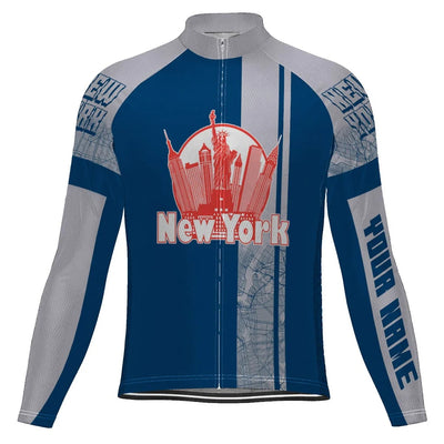 Customized New York Men's Winter Thermal Fleece Cycling Jersey Long Sleeve