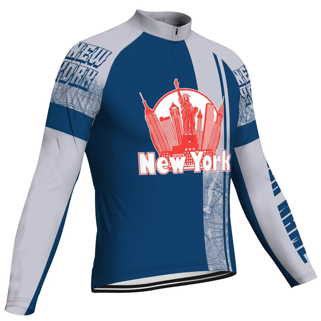 Customized New York Men's Winter Thermal Fleece Cycling Jersey Long Sleeve