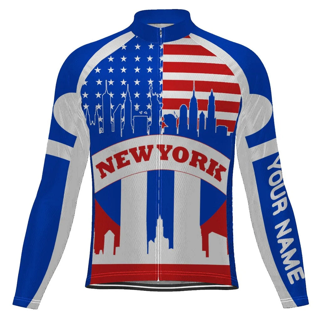 Customized New York Men's Winter Thermal Fleece Cycling Jersey Long Sleeve