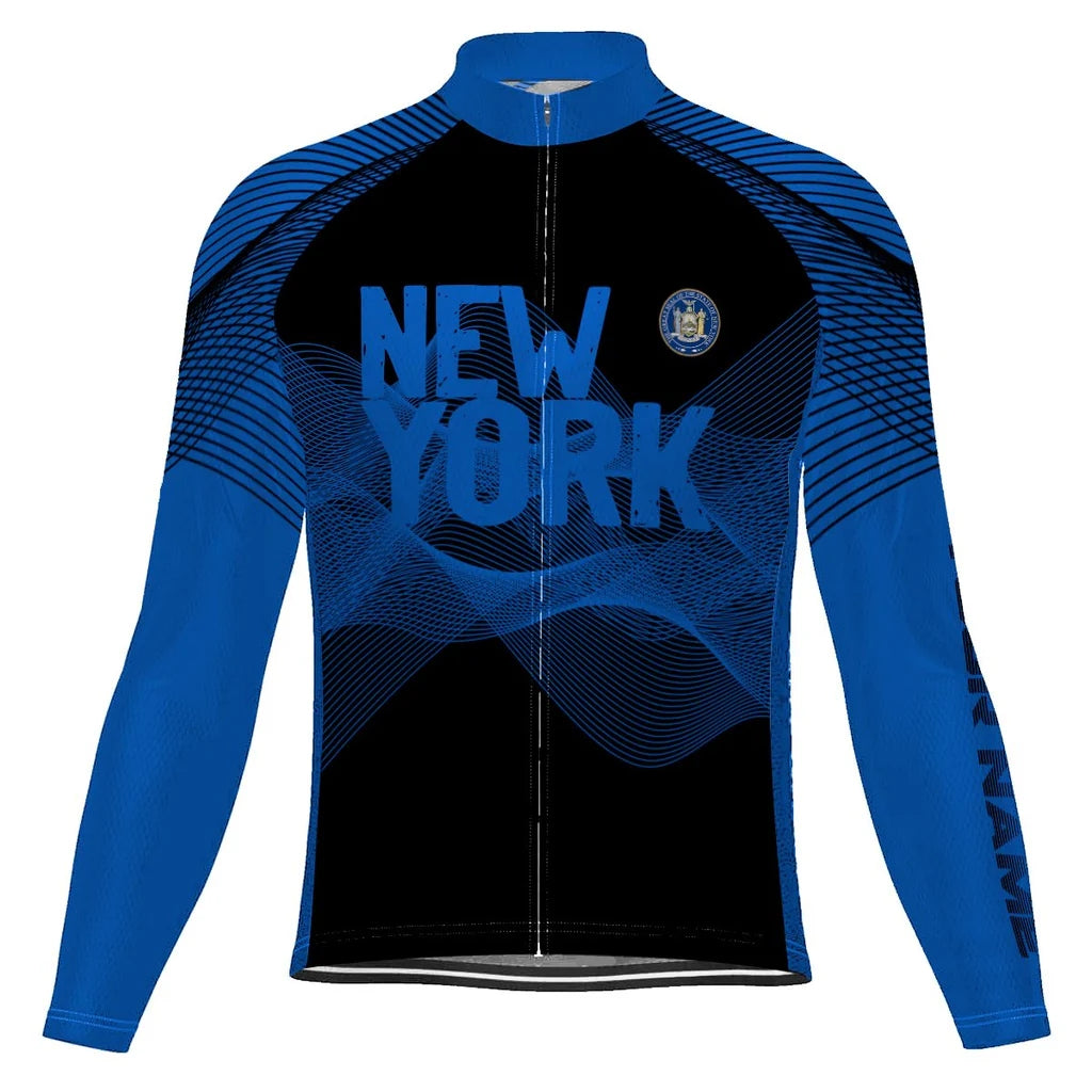 Customized New York Men's Winter Thermal Fleece Cycling Jersey Long Sleeve