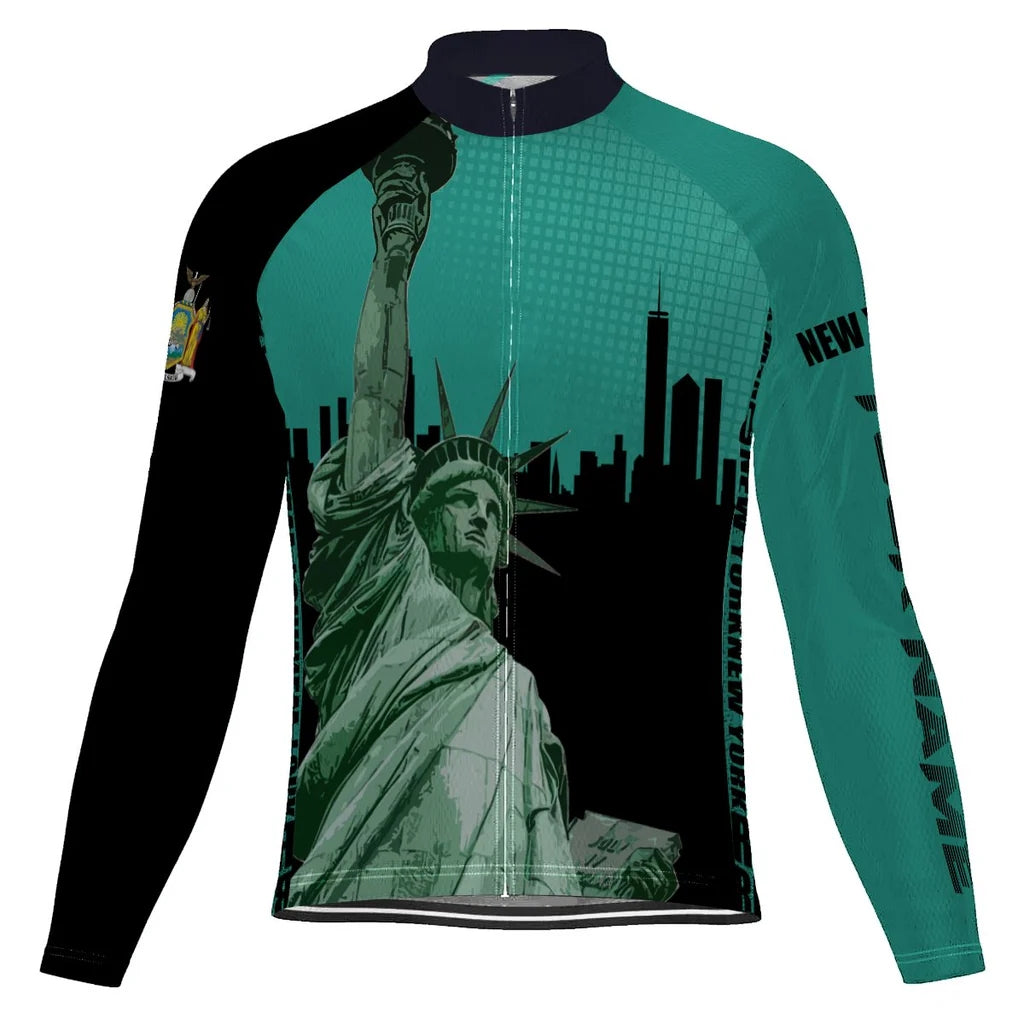 Customized New York Men's Winter Thermal Fleece Cycling Jersey Long Sleeve