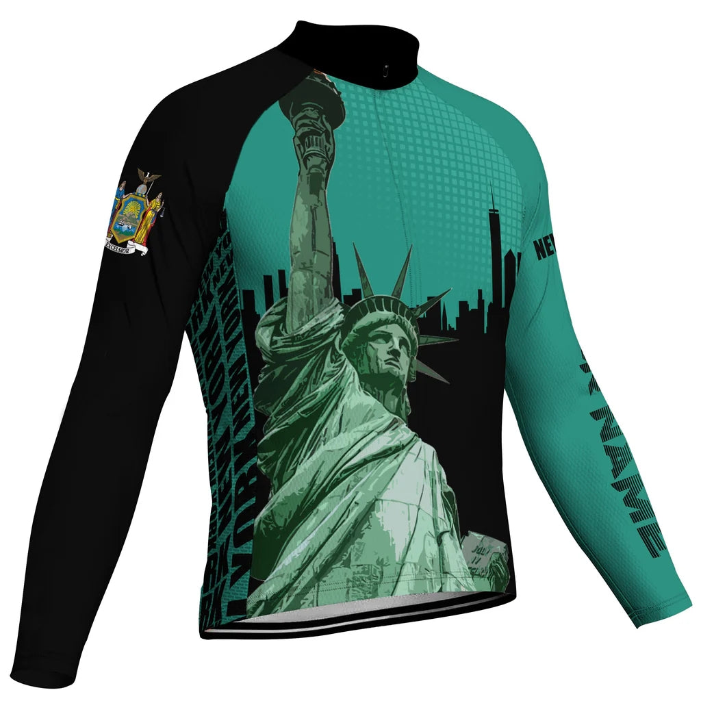 Customized New York Men's Winter Thermal Fleece Cycling Jersey Long Sleeve