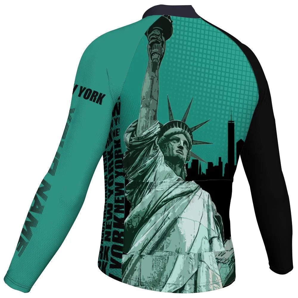 Customized New York Men's Winter Thermal Fleece Cycling Jersey Long Sleeve