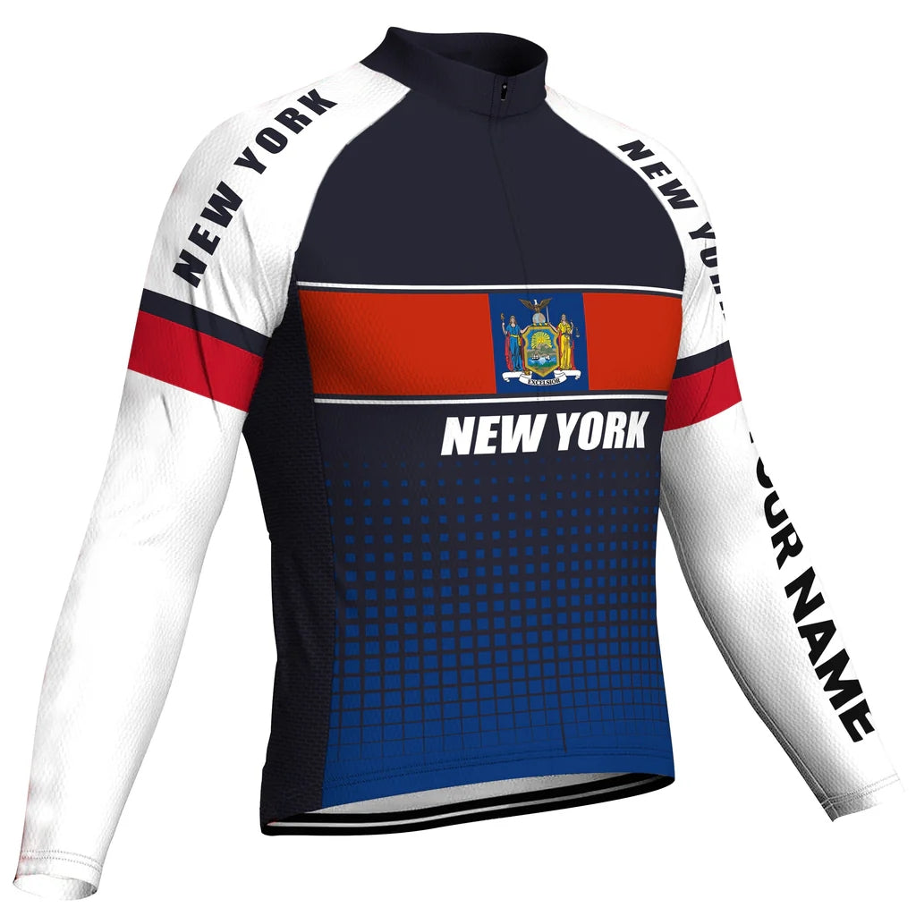 Customized New York Men's Winter Thermal Fleece Cycling Jersey Long Sleeve